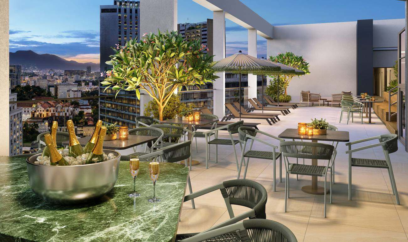 Perspectiva ilustrada do pool bar do rooftop