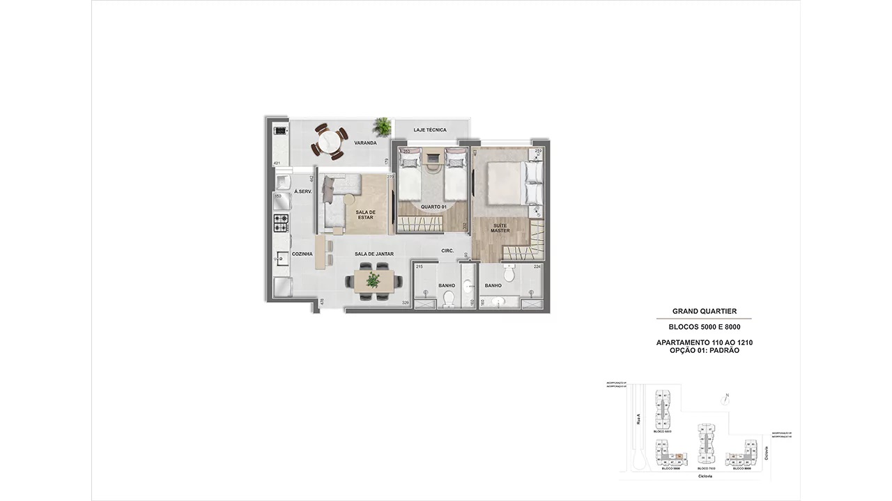 Prancha de planta do apartamento de 2 quartos de 66,22 m²
