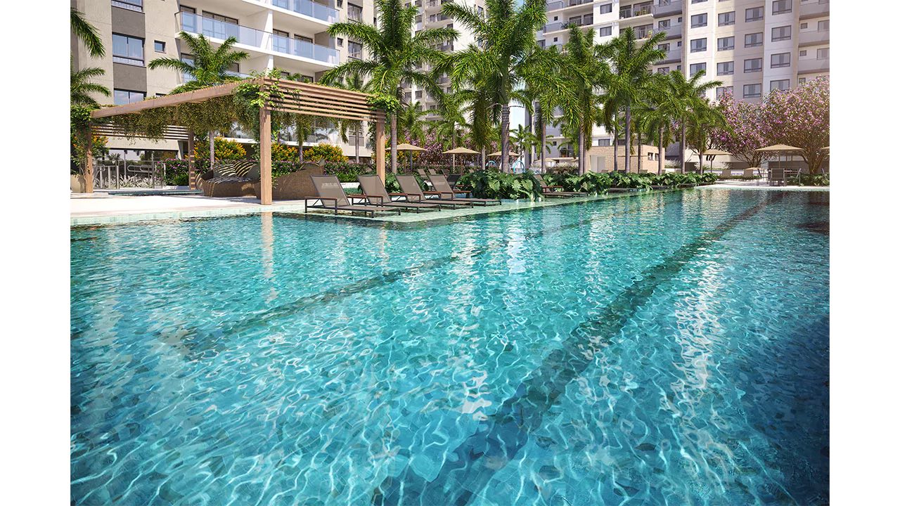 Perspectiva ilustrada da piscina com raia de 25 metros